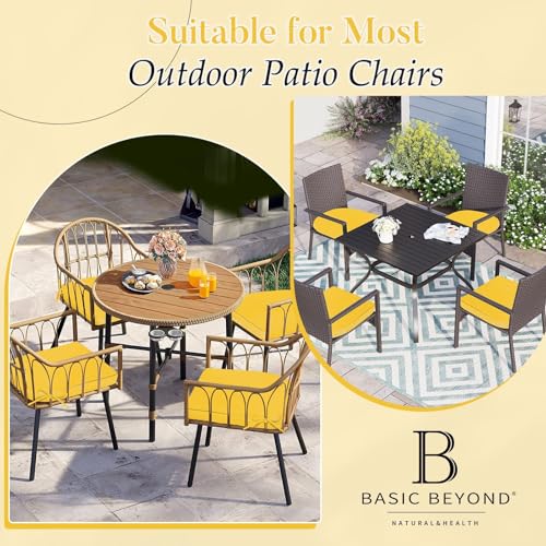 Basic Beyond Outdoor Cushions for Patio Furniture: Waterproof & UV Resistant Outdoor Chair Cushions Set of 4-19 x 19 x 3 Inch Thick Patio Chair Cushions with Adjustable Ties & Handle, Yellow - color: Yellow