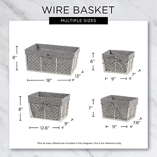 DII Farmhouse Chicken Wire Storage Baskets with Liner, Medium, Antique French Blue Gingham Check, 11x7.88x7", 2 Piece - color: Antique French Blue Gingham Check