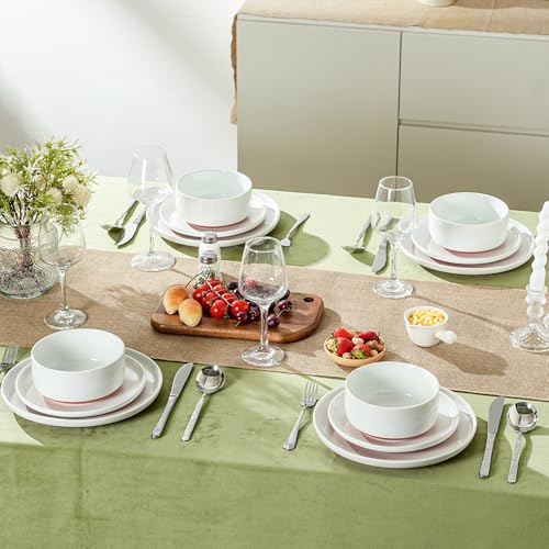 Ceramic Salad Plates Set, 8 Inch, Set of 4, Elegant White | Stoneware, Dishwasher & Microwave Safe, Small Dinner Plates, For Cake, Fruits, Waffle, Pasta, Salad - color: White, size: Salad Plates Set (4PCS)