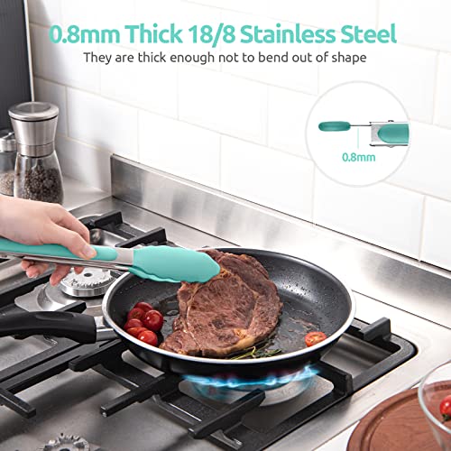U-Taste 480ºF Heat Resistant Food Grade Silicone Spoon Spatula Set of 3 (Multicolor), and 480℉ Heat-Resistant Food-Grade Non-Stick Firm Cooking Tong 9 inch (Aqua Sky)