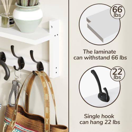 AMBIRD 34.2" L Wooden Wall Coat Hooks with Shelf - Versatile and Decorative Wall-Mounted Storage - 10 Hooks for Hanging Coats, Hats, Keys, Bags, Scarves - Ideal for Entryways, Bedrooms, Closets(White) - size: 34.2 inch, style: Modern White