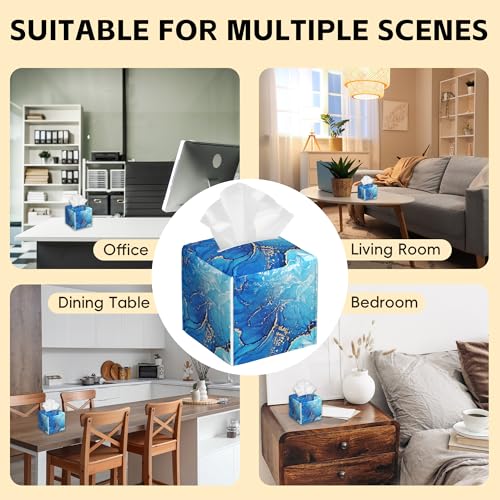Blue Golden Texture Marble Tissue Box Cover Leather Tissue Box Holder Square Facial Paper Case Organizer Dispenser for Bathroom Vanity Countertop Tabletop Car Office - color: Color11