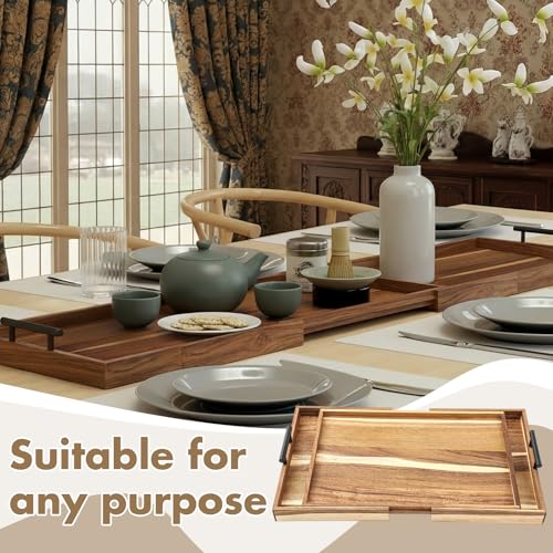 Lounsweer Acacia Large Charcuterie Board with Handles and Knife Set Expandable 19.6 to 36 Inch XL Wood Serving Tray Long Cheese Platter for Party Gatherings Entertaining House Gift(Double-Side Pull) - size: 19.6 to 36 Inch