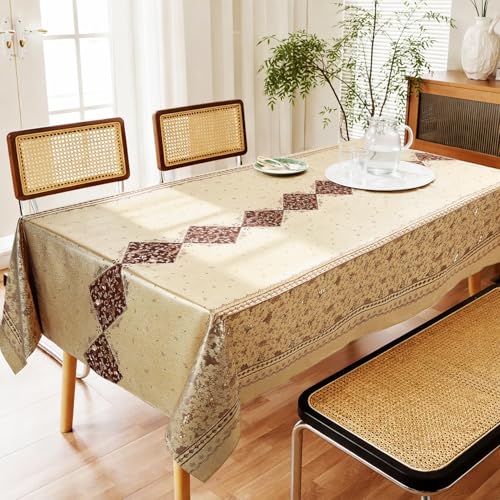 Rectangle Heavy Duty Vinyl Tablecloth Flower Gold Waterproof Oil-Proof Table Cloth Wipeable Fabric Table Cover Protector for Banquet Gathering Birthday Use(Gold Metallic Flower 54"x78") - color: Gold Metallic Flower