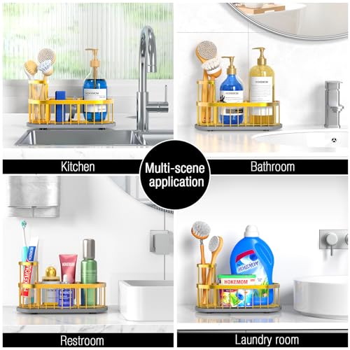 Sink Caddy Kitchen Sink Organizer, Sponge & Brush Holder, Stone Drying Mat - color: Gold