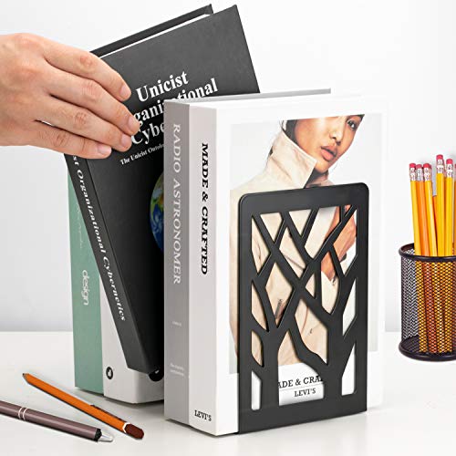 MaxGear Book Ends Tree Design Bookends for Shelves 7 x 4.7 x 3.5” 1 Pair | Metal Constructio,Heavy Duty,Non-Skid Pads,Scratch Resistant,Stable Support,Space Saving,2 Pieces,Bookcase Desktop Use - size: 1 Pair