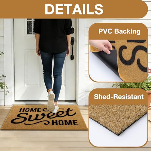 OLANLY Black and White Striped Rug 27.5"x43" and Home Sweet Home Door Mat 30"x17" Bundle, Washable Cotton Layered Front Porch Decor Set for Entryway, Kitchen, Patio Indoor Outdoor