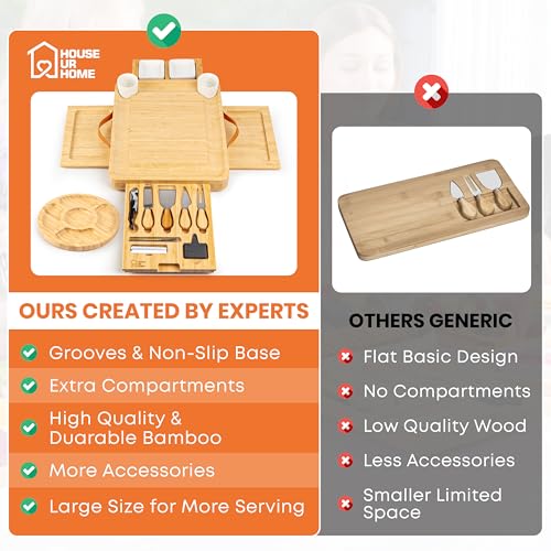 Bamboo Charcuterie Board Gift Set – Housewarming Gift for New Home, Wedding & Bridal Shower Gifts | Large Cheese Board with Hidden Drawers, Knives & Bowls | Perfect for Couples, Hosts & Housewarming