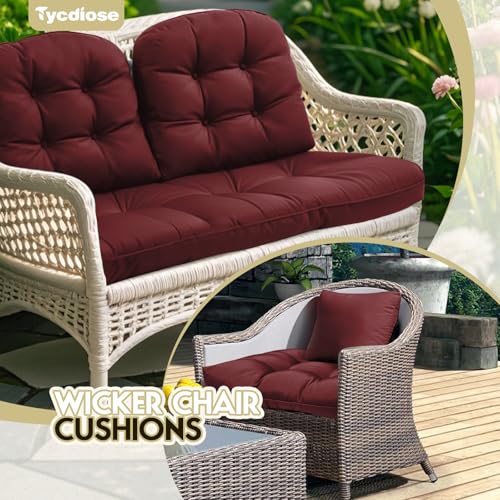 All Weather Waterproof Wicker Chair Cushions of 3 Pieces, Outdoor Wicker Chair Cushion for Patio Furniture Loveseat Settee Bench, 1 Loveseat and 2 U-Shaped Thickened Cushions, Red - color: Red