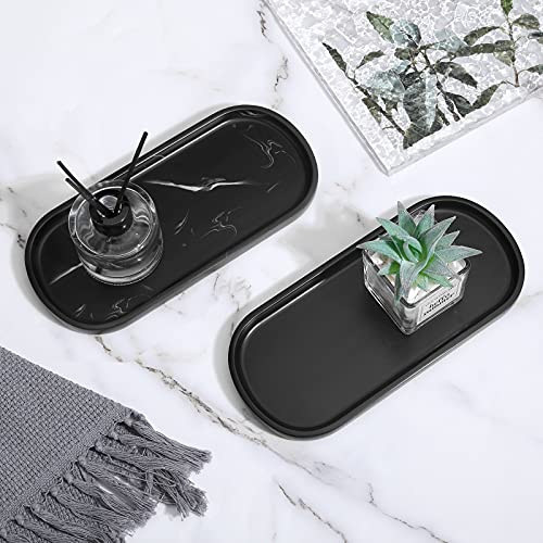 Luxspire 10" Oval Bathroom Tray for Countertop Organizer, Matte Black | S, non-slip waterproof resin, easy wipe clean, fits bath kitchen vanity, holds jewelry toiletries soap - color: Matte Black, style: Small
