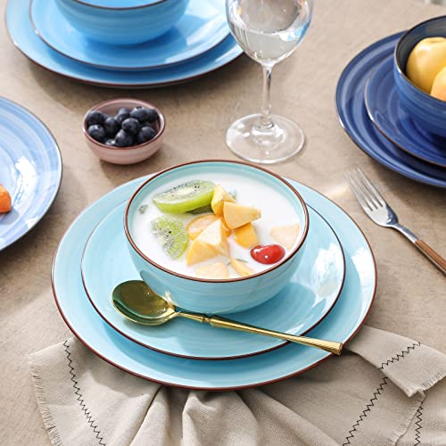 Selamica Ceramic Dinnerware Sets, 12 Pieces Plates and Bowls Sets, Scratch Resistant Dishes Set for 4, Handpainted Swirl Dishware Sets with Spray Black Dots, Dishwasher&Microwave Safe, Gradient Blue - color: Gradient Blue, size: 12 Pieces