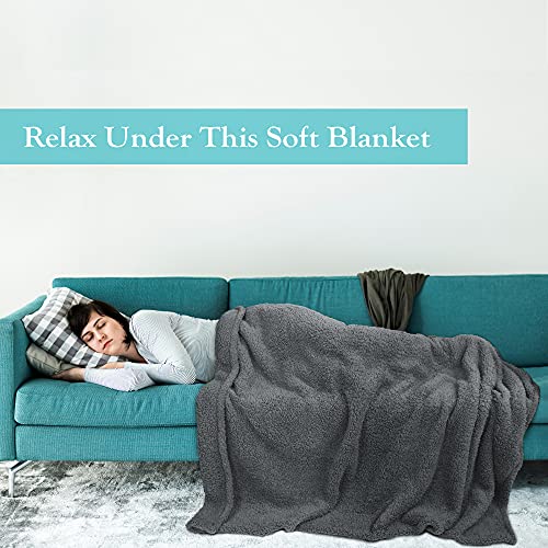 Catalonia Sherpa Throw Blanket, Fuzzy Snuggly Blanket for Camping Traveling Couch Bed, Super Soft, Light Weight, Reversible, All Season Use, Valentine's Day Gift, 50x60 inches - color: Charcoal