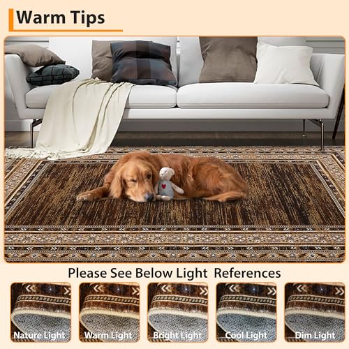 Modern Washable Rug 4x6 Non-Slip Solid Area Rugs for Living Room, Non-Shedding Stain Resistant Bordered Throw Carpet, Neutral Foldable Floor Rugs for Bedroom Dining Table, Red Brown | Non Slip Neutral Border Non Shedding Stain Resistant Low Pile Foldable