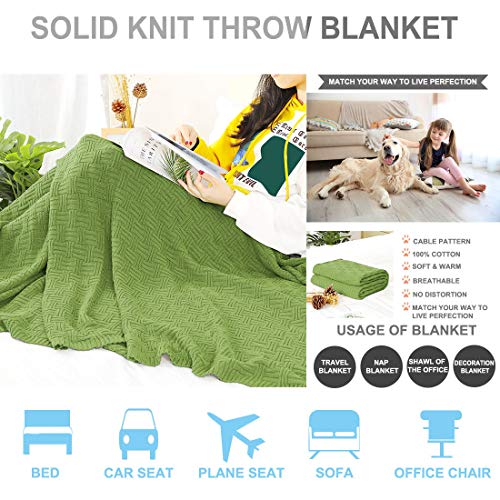 uxcell 100% Cotton Knit Throw Blanket, Cable Decors Yellow-Green 47x70 - color: Yellow-green