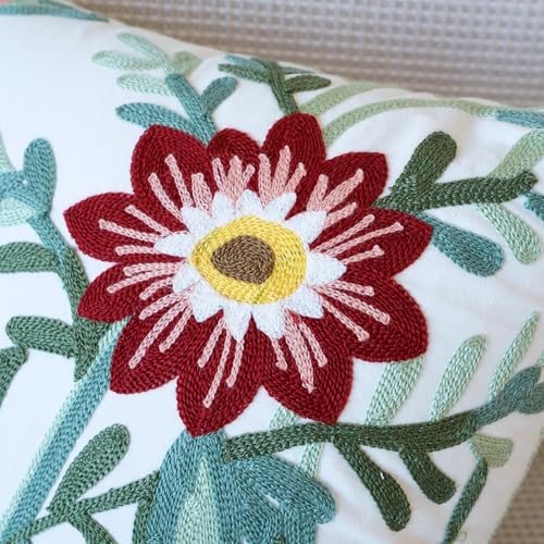 vctops Floral Embroidered Pillow Covers 18x18 Inch Spring Summer Cotton Tufted Throw Pillow Cover Outdoor Garden Cushion Case for Sofa, Bed, Living Room (Flower D,18"x18") - color: Flower D