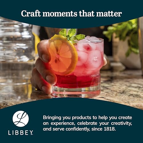 Libbey Newton Double Old Fashioned Glasses Set of 6, Sleek, Stackable Short Drinking Glasses, Lowball Cocktail Glasses for Anniversaries, Holidays - color: Rocks