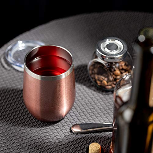 COMOOO Rose Gold Stainless Steel Wine Tumbler Bulk with Lid and Straw 12oz Double Wall Vacuum Insulated Tumbler Cup Stemless for Hot and Cold Drinks, Coffee, Wine, Cocktails Rose gold, 8 Pack - color: Rose Gold