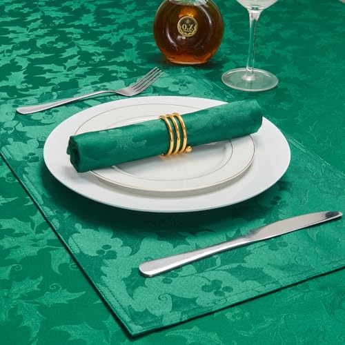 Dark Green Jacquard 17x17 Square Polyester Cloth Napkins Set of 8 | Waterproof, Stain Resistant, Shrink Proof, Washable, fabric, Outdoor, Reusable, Dining, Wedding, Kitchen, Party, Christmas - color: Dark Green