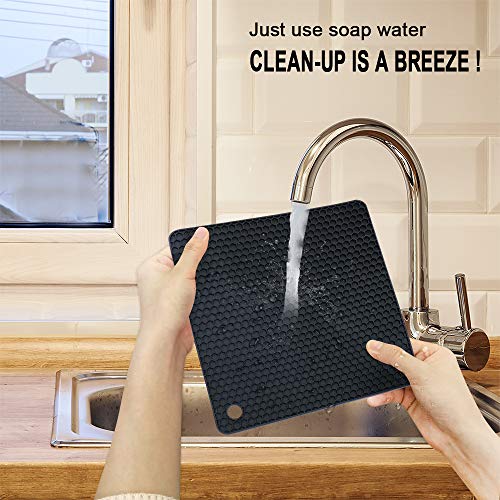 Walfos Silicone Trivet Mats - 4 Heat Resistant Pot Holders, Multipurpose Non-Slip Hot Pads for Kitchen Potholders, Hot Dishers, Jar Opener, Spoon Holder, Food Grade Silicone & BPA Free (Black) - style: 7.1+7in, 4 Black Round + Square