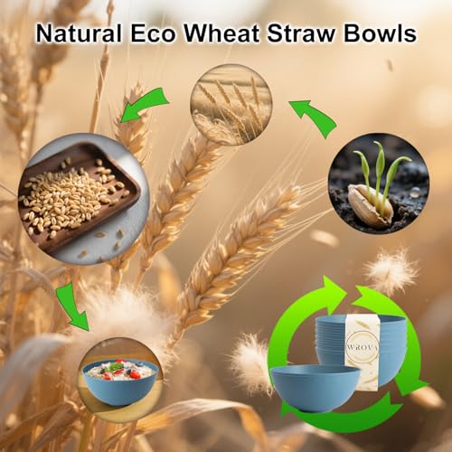 Wheat Straw Bowls for Kitchen, Blue Bowls Set of 6, 40oz Salad Bowls | Anti-Scald Thick Soup Bowls, Dishwasher and Microwave Safe Bowls, Unbreakable Salad Serving Bowls, Easy to Clean - color: Blue, size: 40oz