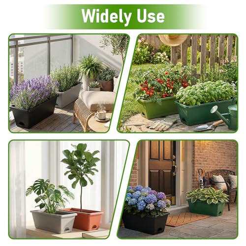 7 Pack 17 Inch Rectangular Plastic Window Box Planters(Offwhite) | Includes trowel, waterproof mat & gloves, perfect for indoor/outdoor herbs, veggies, and flowers - color: Offwhite