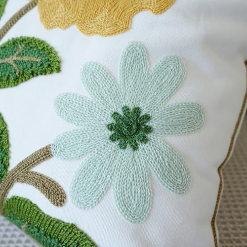 vctops Floral Embroidered Pillow Covers 18x18 Inch Spring Summer Cotton Tufted Throw Pillow Cover Outdoor Garden Cushion Case for Sofa, Bed, Living Room (Flower F,18"x18") - color: Flower F