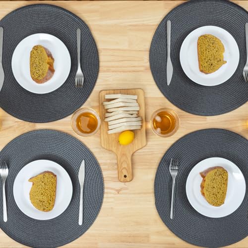 Winknowl Round Braided Placemats Set of 8 Washable Woven Heat Resistant Table Mats for Kitchen Dining Tables 15 inch Round Place Mats (Dark Gray,8pcs) - color: Dark Gray, size: 8pcs