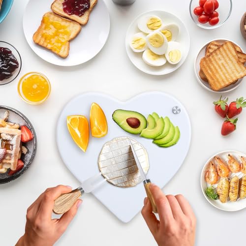 8.2" Valentine Heart-Shaped Acacia Wood Cheese & Charcuterie Board with 360° Rotating Marble Lid and Cheese Utensil Set (Spade, Knife, Fork) - Housewarming, Birthday & Wedding Gift - size: Heart Shaped 8.2"