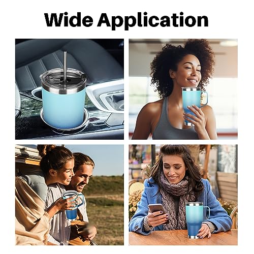 20 oz Tumbler with Handle, Stainless Steel Insulated Tumbler with Lid and Straw, Double Wall Vacuum Coffee Mug Tumbler,Insulated Coffee Thermal Cup for Cold and Hot(Light Dark Blue) - color: Light Dark Blue, size: 20 Ounces