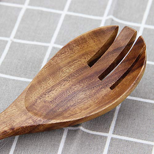 AOOSY Wooden Salad Tongs,10.2 In Acacia Wood Salad Servers,Set of 2 | Salad Fork and Salad Spoon for Serving,Mixing,Cooking,Long Handle Salad Server Set - size: 10.2inch