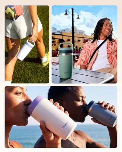 TOURIT Travel Coffee Mug 16 oz, Leakproof 2-Part Drink Lid Coffee Tumbler Cup, Insulated Stainless Steel Travel Mug, Dishwasher Safe Reusable Water Bottle, BPA-Free Coffee Mug,Pink Purple - color: Pink