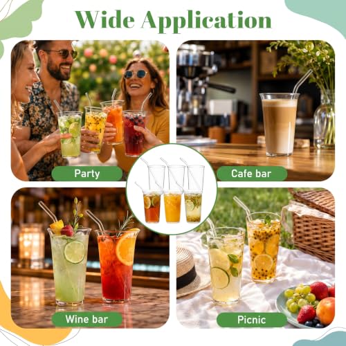 6 Piece Drinking Glasses 16 Oz Clear Drinking Glass with Straws Highball Glasses with Glass Straws Kitchen Glassware for Juice Coffee Cocktail Home Restaurant Party Tea, Water, Gift