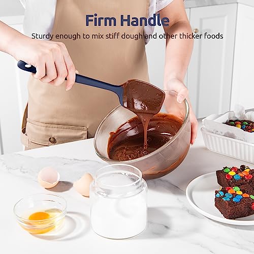 U-Taste 480ºF Heat Resistant Food Grade Silicone Spoon Spatula Set of 3, and 600℉ Heat-Resistant Food-Grade Non-Stick Firm Cooking Tong Set of 2 (Midnight Blue)