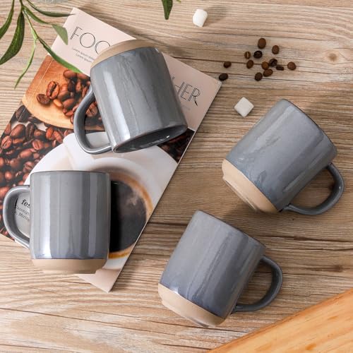 Ceramic Coffee Mugs Set of 4, 14oz Coffee Cups with Large Handle, Stoneware Two-Tone Tea Mugs for Latte and Cappuccino,Slate Gray Speckled, Terracotta Base,Housewarming Gift,Dishwasher&Microwave Safe - color: Gray, size: 14 OZ