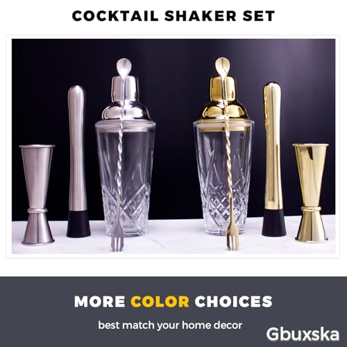 Cocktail Shaker Set - Glass Mixed Drink Shakers Cocktail Set, Martini Shaker with Strainer for Bars, Whiskey, Cocktails (Gold Set) - color: Gold Set