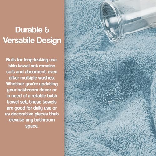 Zahari Home 3 Piece Laced Towel Set - Stylish Soft Plush Cotton Towels with Hand Towel & Washcloth - Highly Absorbent Towels for Bathroom, Gym, Hotel & Spa (Macramee Blue) - color: Macramee-blue
