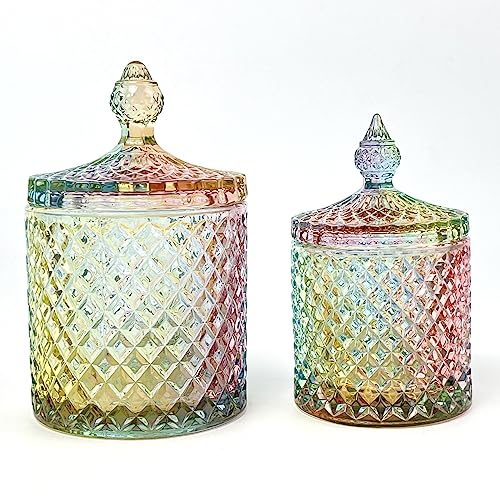 Colorful Crystal Glass Candy Snack Barrel Storage Jar Embossed Luxury Cookie Buffet Canister With Lids Jewelry Box Jar Biscuit Containers - color: Big Cylinder