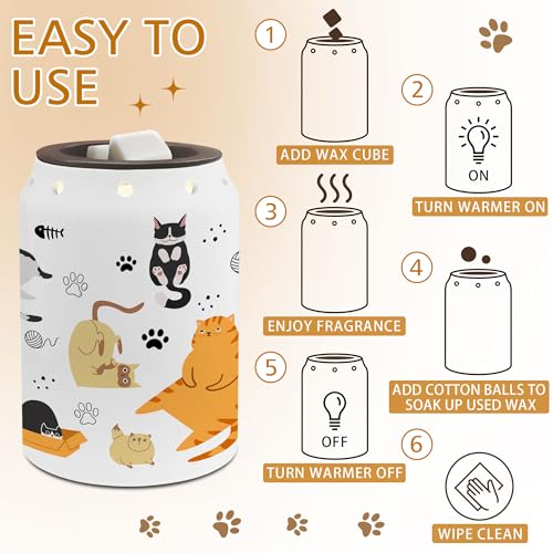 Cat Wax Melt Warmer, Cute Cat Mom Gifts | Funny, Electric, Ceramic, Housewarming Gifts, Bathroom Kitchen Decor - color: Cat