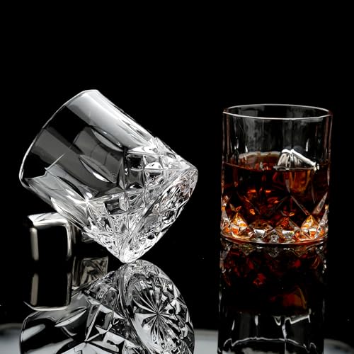 Whiskey Stones and Whiskey Glasses Set of 2, Cool Bourbon Gifts for Men | 6 Stainless Steel Chilling Whiskey Cubes, Scotch Bourbon Gift Set, Best Drinking Gifts for Him Dad Husband Birthday Holiday - style: Straight Glasses+Stainless Steel Stones