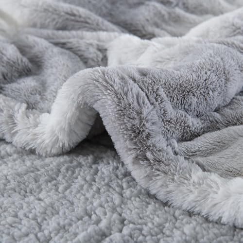 Bearhug Heated Blanket 6 Heat Settings Electric Blanket, 4-Hour Auto Shut-Off, Luxurious Faux Fur & Sherpa Dual-Sided Heated Throw, Machine Washable, 50 x 60 Inches, Gift-Ready Elegant Packaging - color: Silver Shade Gradient Stripe, size: Throw 50" x 60"