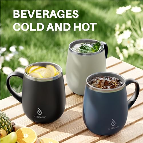 Ideus 16 oz Insulated Coffee Mug with Handle and Lid, Double Wall Stainless Steel Vacuum Thermal Coffee Mug, Travel Coffee Cup Thermal Cup for Home and Office (Celadon, FUJI DAWN) - color: Celadon