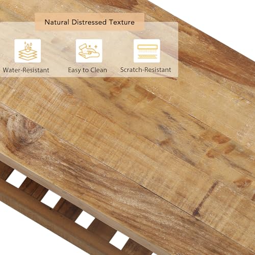 Reclaimed Solid Wood Bench-43.3" Entryway Bench with Storage Shelf | Farmhouse Narrow Rustic Bench, Hallway, Kitchen, Bedroom, Dining, Indoor - size: 43.3"