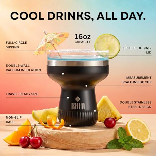 Double Wall Insulated Margarita Tumbler, Cocktail Cup - Carbon Color, 16 oz | Keeps Drinks Cold 12+ Hours, Shatterproof, Portable, Travel Friendly Perfect for Margaritas, Martinis, Cocktails & Mix Drinks - color: Carbon