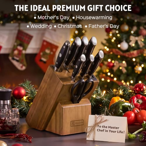 PAUDIN Knife Block Set with Built-in Sharpener, 10 PCS Dishwasher Safe German 1.4116 Steel Kitchen Knives Set, Razor Sharp Full Tang Chef Knife Set,Ergonomic G10 Handle,Gift for Women,Men,Housewarming - color: 10 PCS Knife Block Set