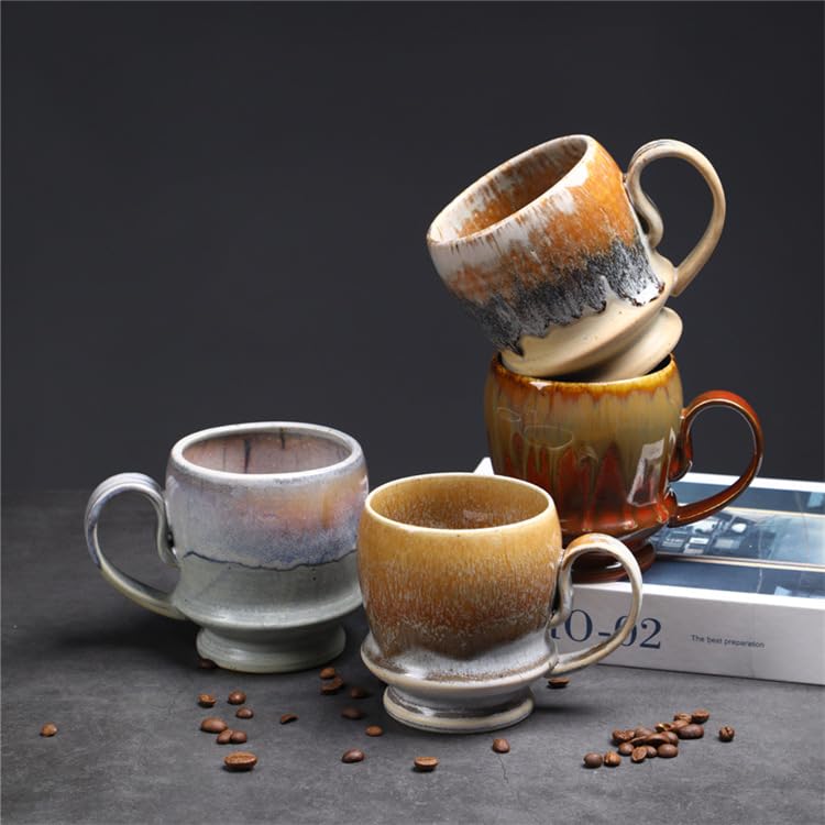 17oz Big Unique Handmade Pottery Coffee Mug with Comfortable Big handle, Reactive Glaze Ceramic Coffee Mug, Artisanal Stoneware Tea Mug,Lead-free Clay, Microwave and Dishwasher safe (White and Brown) - color: White/Brown