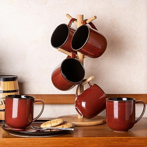 LERATIO Ceramic Coffee Mugs Set of 6,12oz Handmade Coffee Mugs Set | Large Handle for Cappuccino/Latte/Tea/Hot Cocoa,Oven &Dishwasher & Microwave Safe-Red - color: reactive glaze-2