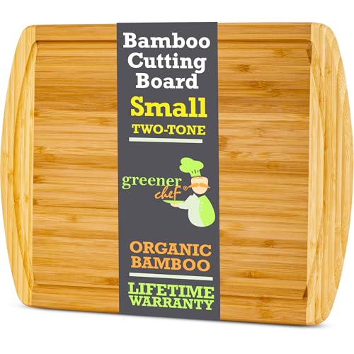 GREENER CHEF 12 Inch Small Bamboo Cutting Board with Lifetime Replacements - Small Wooden Chopping Board for Kitchen, Meat, Vegetables, Cheese, Bread, Charcuterie, and Everyday Food Prep - color: Two-Tone, size: 12"L x 9"W