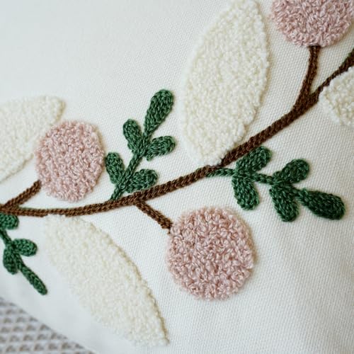 vctops Floral Embroidered Pillow Covers 18x18 Inch Spring Summer Cotton Tufted Throw Pillow Cover Outdoor Garden Cushion Case for Sofa, Bed, Living Room (Flower B,18"x18") - color: Flower B