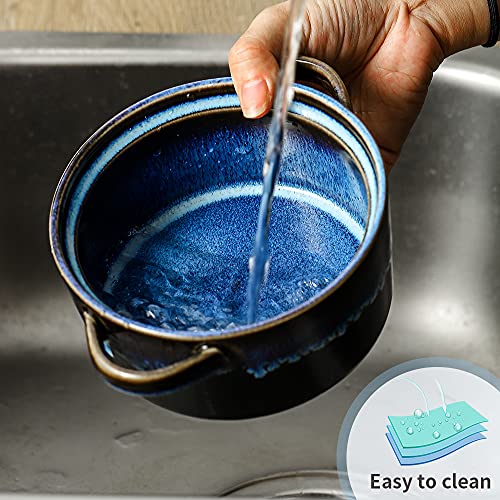 KOOV Porcelain Soup Bowls With Handles Microwave Safe, Soup Bowls Large, 24 Ounce for Soup, Cereal, Stew, French Onion Soup Bowl, Reactive Glaze Set of 4 (Nebula Blue)