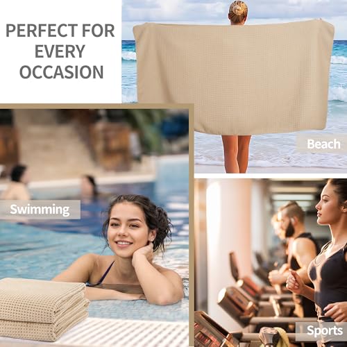 MICROFI New Microfiber Waffle Bath Towels, 2 Pieces, Oversized, Soft, Absorbent, Fast Drying, Lint Free 430 GSM (30''x60''/76cm x 152cm) - color: Beige